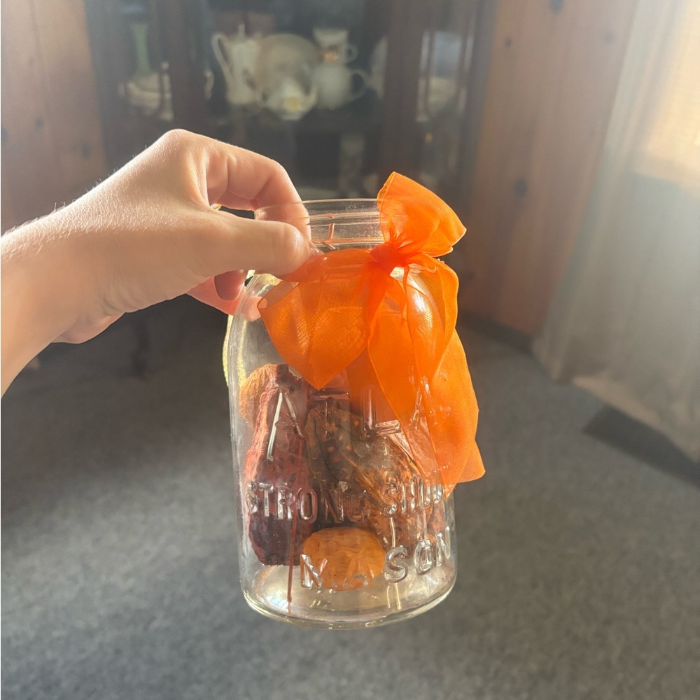 Orange Ribbon Mason Jar Fall Decor
